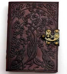 Wolf & Tree of Life leather blank book w/ latch