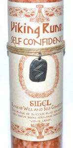Self Confidence pillar candle with Sigel rune pendent