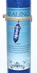 Healing pillar candle with Lapis pendant