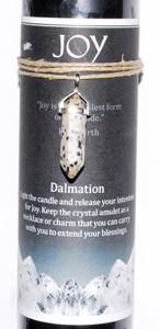 Joy pillar candle with Dalmation Jasper pendant