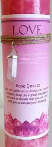 Love pillar candle with Rose Quartz pendant