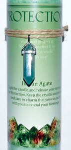 Protection pillar candle with Indian Agate pendant