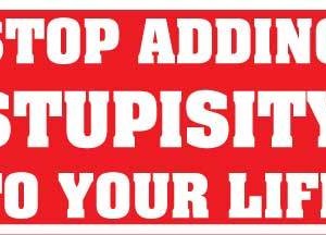Stop Adding Stupisity to Your Life bumper sticker