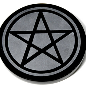 4" Obsidian, Black Pentagram altar tile