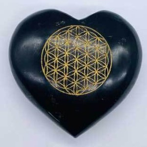3" Tourmaline, Black Flower of Life heart