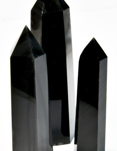 1 lb 3-4"  Obsidian, Balck W Silver Stripes obelisk