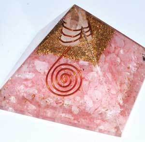 65mm Orgone Rose Quartz & Quartz Point pyramid