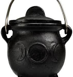 3" Triple Moon cast iron cauldron w/ lid