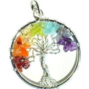 7 Chakra Tree of Life pendant silver tone