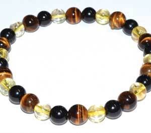 6mm Tiger Eye,Citrine & Touramline, Black bracelet