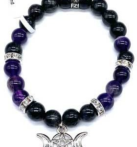 8mm Nuummite, Amethyst, Triple Moon bracelet