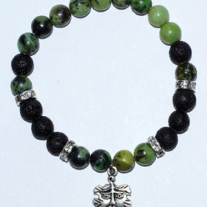 8mm Chrysoprase/ Lava with Green Man