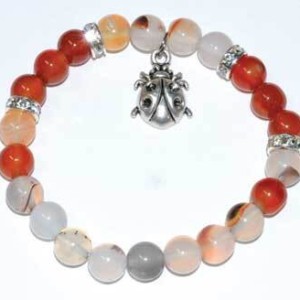 8mm Dendric Agate & Carnelian with Ladybug