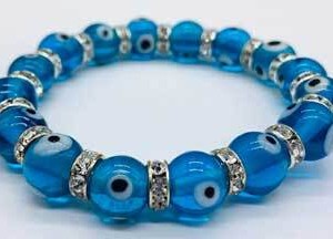 8mm Evil Eye in Aqua bracelet