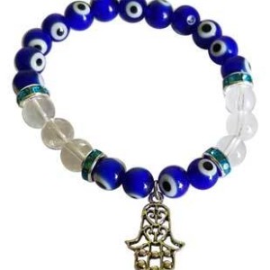 8mm Evil Eye/ Clear Quartz with Fatima Hand