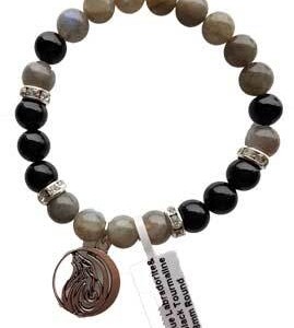 8mm Blue Labradorite & Black Tourmaline / Wolf