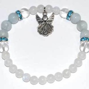 8mm Rainbow Moonstone & Aquamarine/ Angel