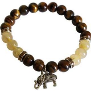 8mm Tiger Eye/ Rutilated Quartz with Elephant