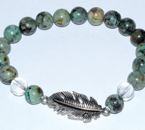 8mm Turquoise/ Quartz with Feather