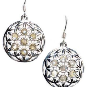 22mm Flower of Life rainbow moonstone earrings