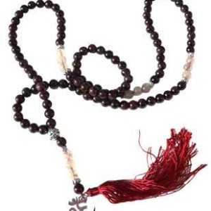 Om, Garnet & Golden Rutile japmala