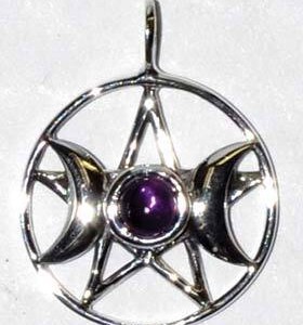 3/4" Triple Goddess Pentagram Amethyst sterling