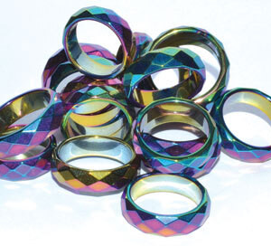 (set of 50) Rainbow Magnetic Hematite Faceted rings