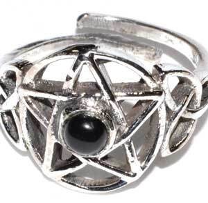 Pentacle black stone adjustable ring