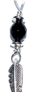 Feather pendant with black onyx bead