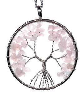 2" round Tree of Life Rose Quartz necklace