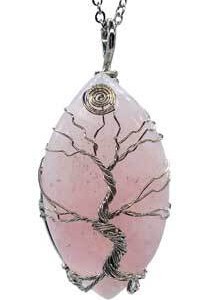 2" oval Tree of Life Rose Quartz necklace