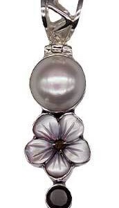 Fresh Water Pearl & Smoky Qtz Flower Pendant