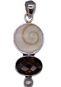 Shiva Eye Shell pendant w/ Fresh Water Pearl and Smoky Qtz