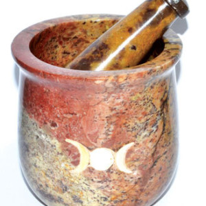 Pearl Inlaid Triple Moon Soapstone mortar & pestle set
