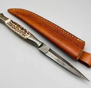 8 1/2" Slim Stag Damascus athame