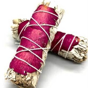 4" White Sage & Rose Petal smudge stick
